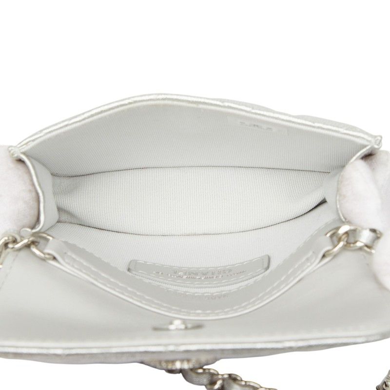 Chanel Mini Quilted CC Logo Chain Shoulder Bag Pochette Silver Leather — view 8