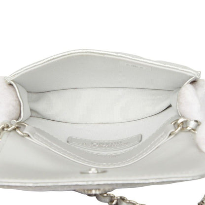 Chanel Mini Quilted CC Logo Chain Shoulder Bag Pochette Silver Leather — view 8