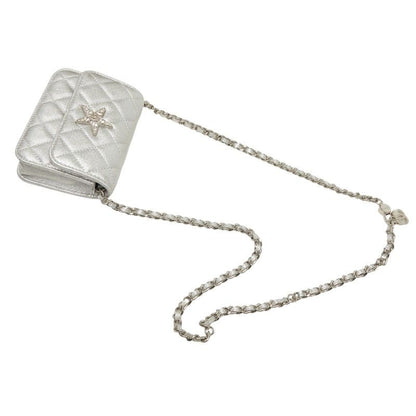 Chanel Mini Quilted CC Logo Chain Shoulder Bag Pochette Silver Leather — view 6