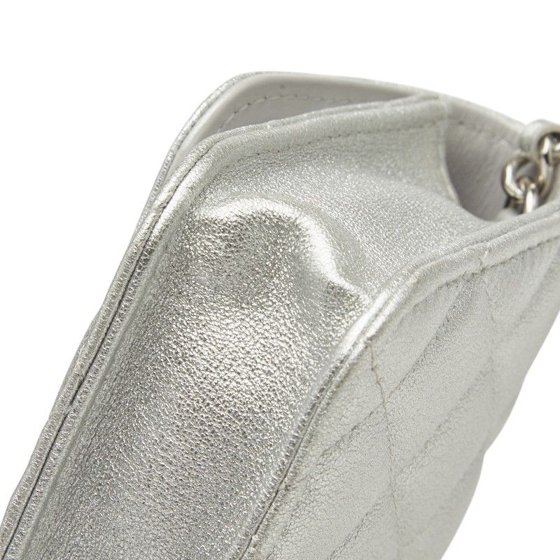 Chanel Mini Quilted CC Logo Chain Shoulder Bag Pochette Silver Leather — view 4