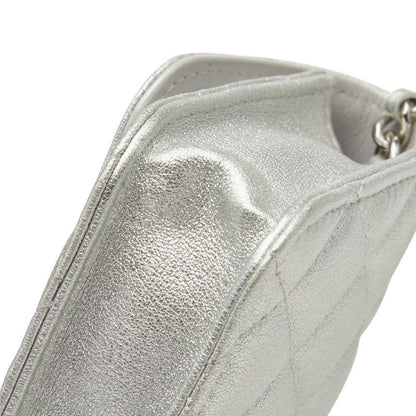 Chanel Mini Quilted CC Logo Chain Shoulder Bag Pochette Silver Leather — view 4