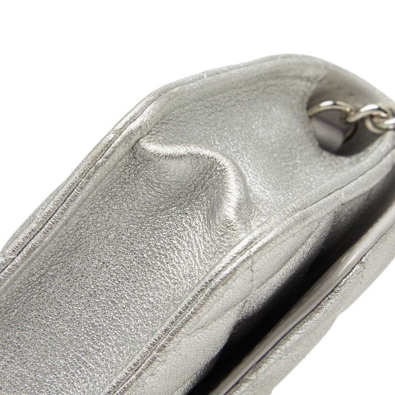 Chanel Mini Quilted CC Logo Chain Shoulder Bag Pochette Silver Leather — view 5