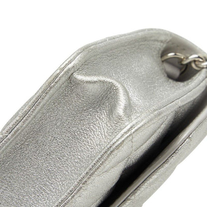 Chanel Mini Quilted CC Logo Chain Shoulder Bag Pochette Silver Leather — view 5