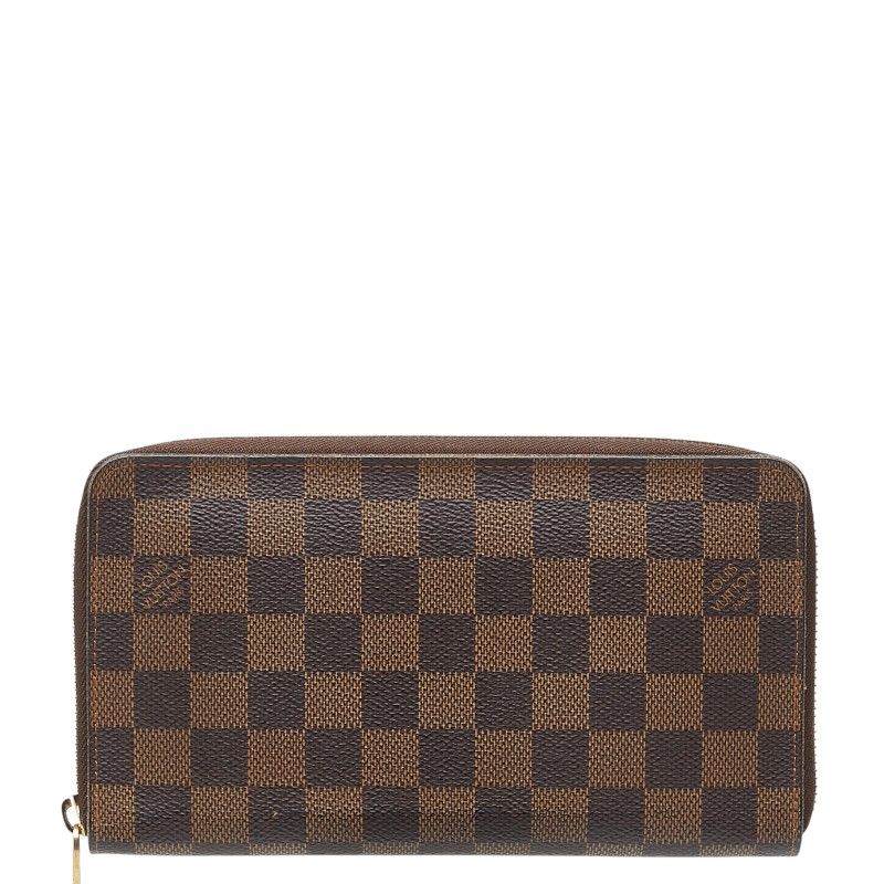 Louis Vuitton Damier Zippy Organizer Zip Around Wallet Brown Leather