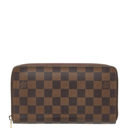 Louis Vuitton Damier Zippy Organizer Zip Around Wallet Brown Leather