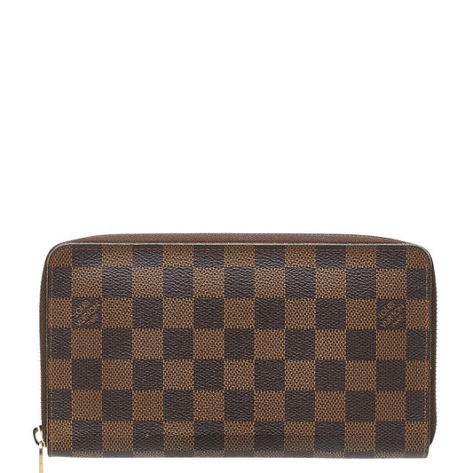 Louis Vuitton Damier Zippy Organizer Zip Around Wallet Brown Leather