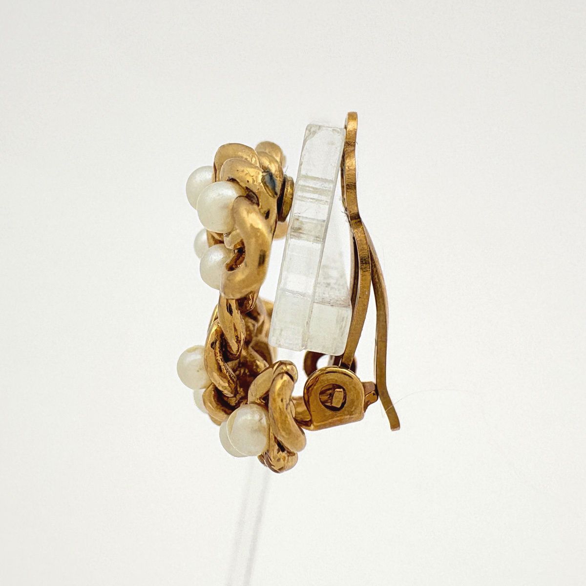 Chanel CC Logo Faux Pearl Earrings Gold Plated — view 2