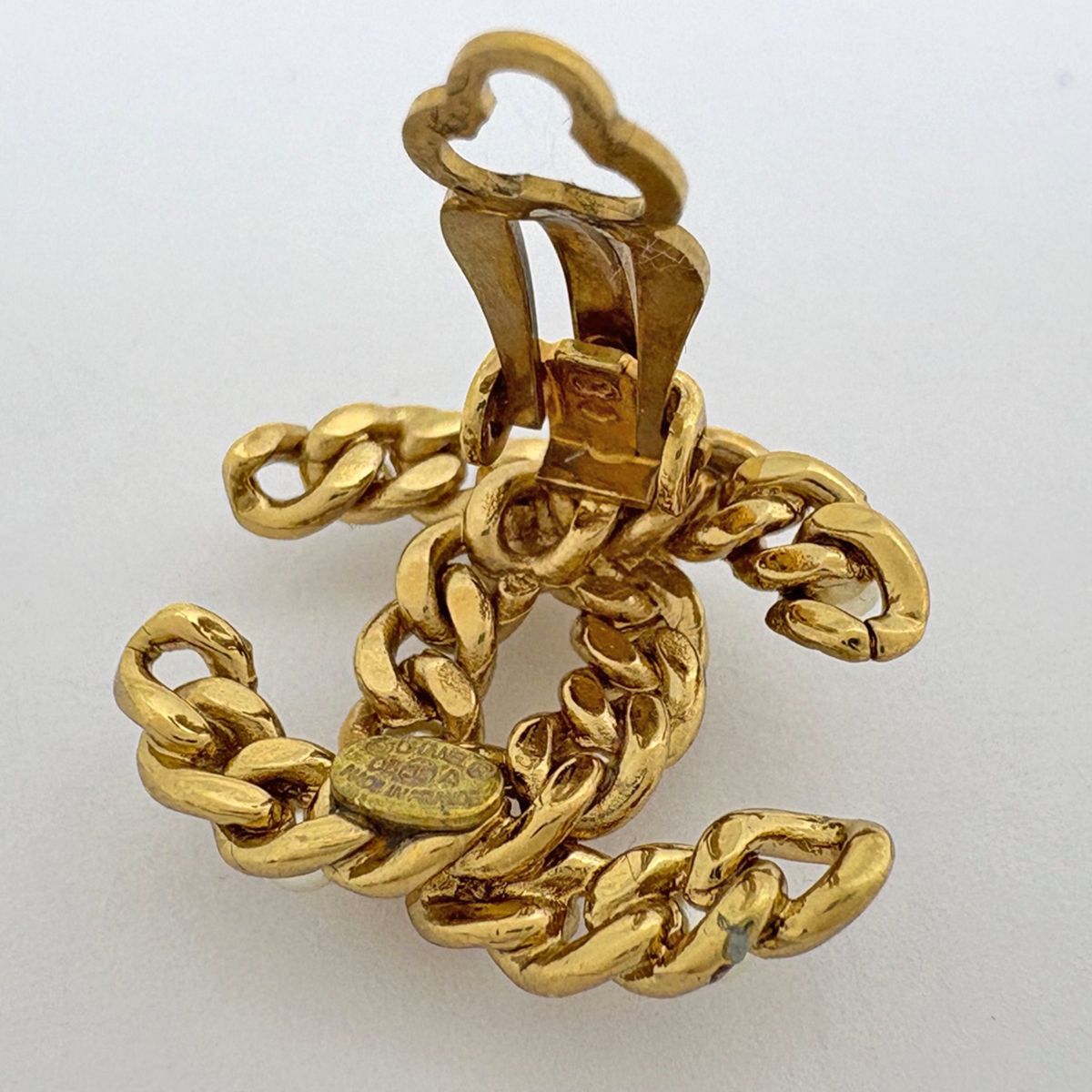 Chanel CC Logo Faux Pearl Earrings Gold Plated — view 3