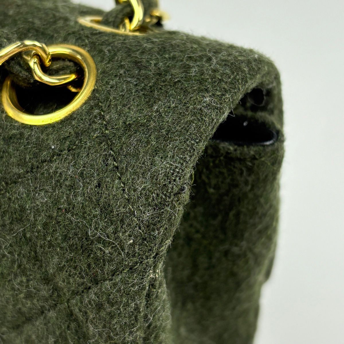 Chanel Quilted Double Flap Chain Shoulder Bag CC Logo Fabric Dark Green — view 5