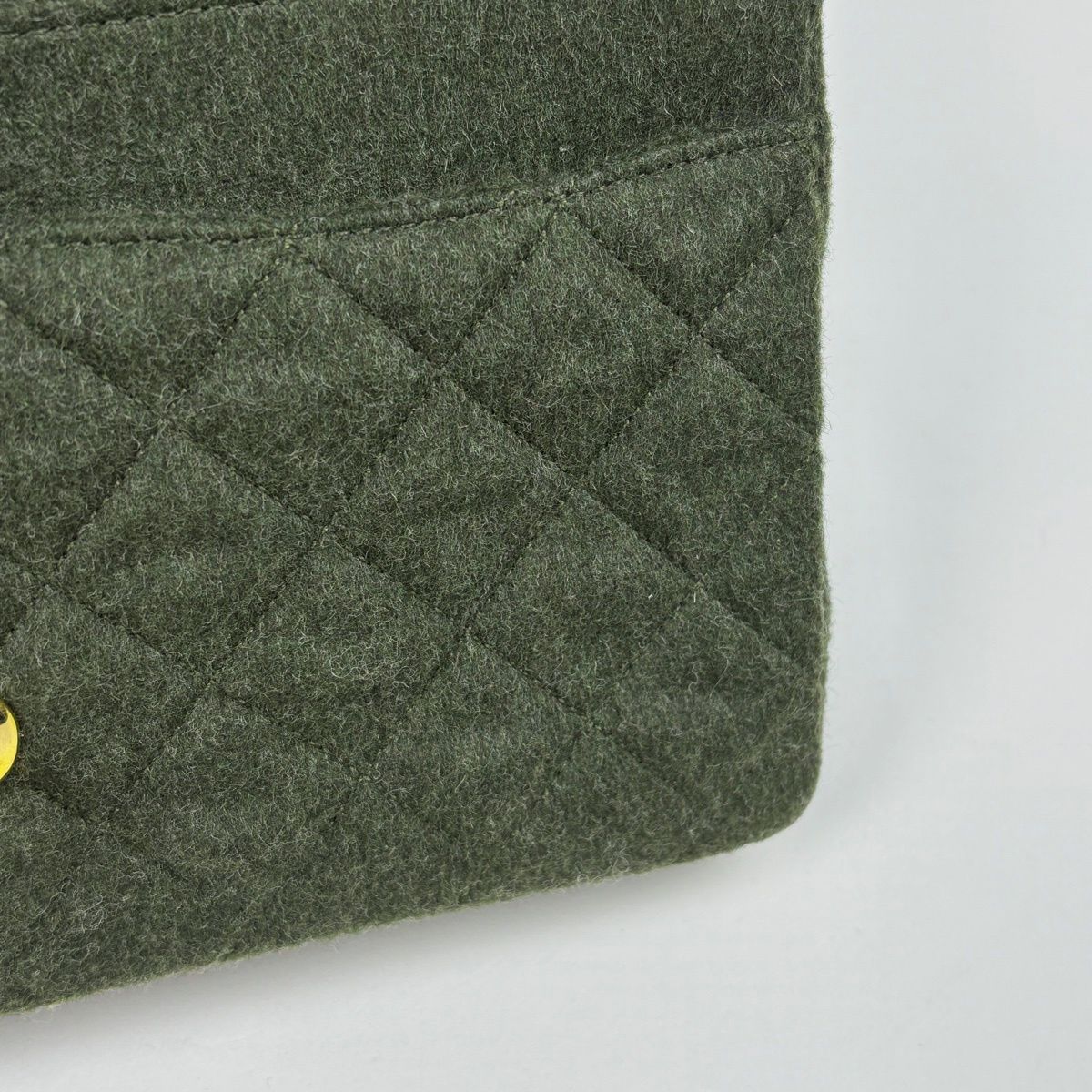 Chanel Quilted Double Flap Chain Shoulder Bag CC Logo Fabric Dark Green — view 7