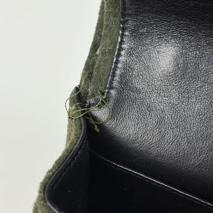 Chanel Quilted Double Flap Chain Shoulder Bag CC Logo Fabric Dark Green — view 9