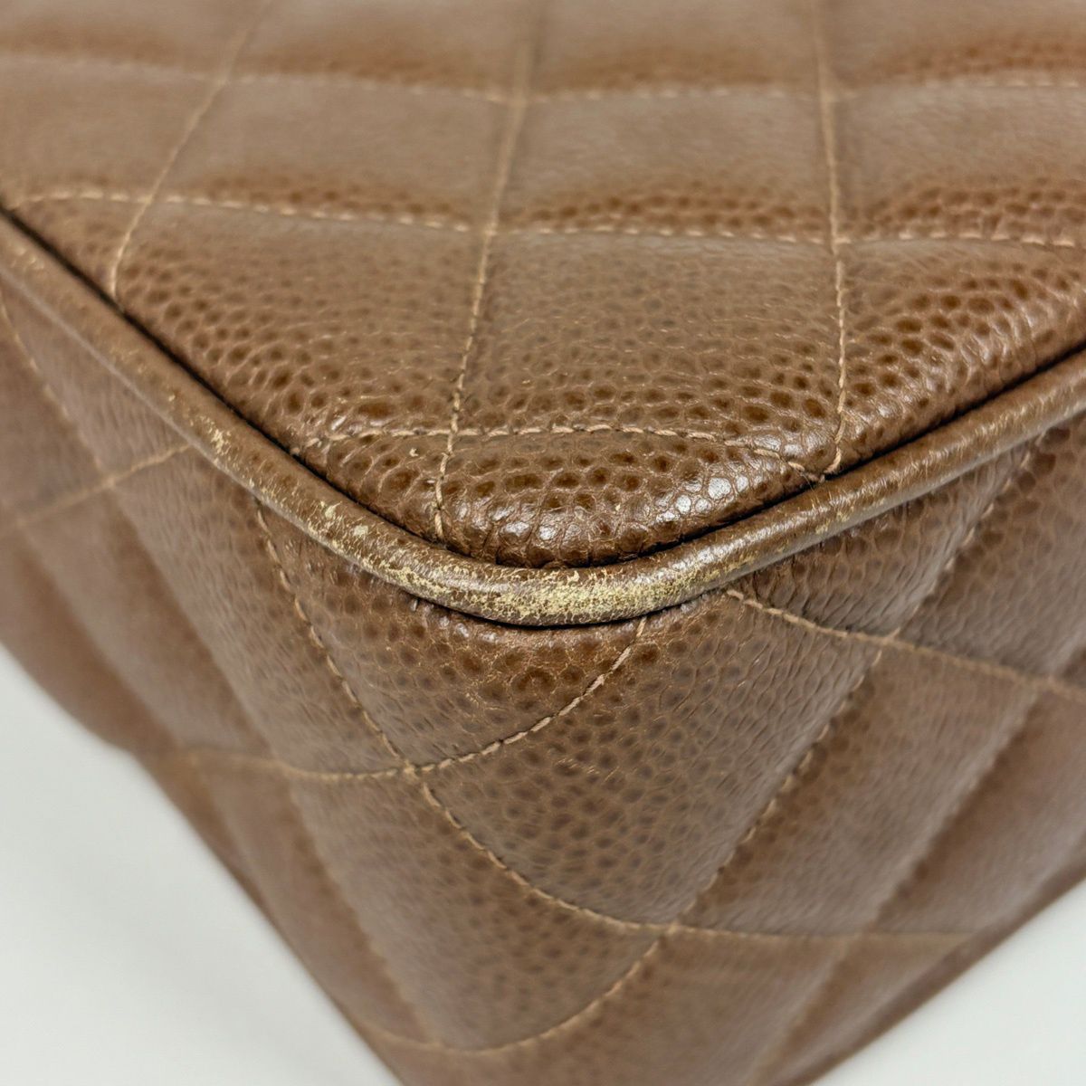 Chanel CC Logo Chain Shoulder Bag Quilted Leather Brown — view 3