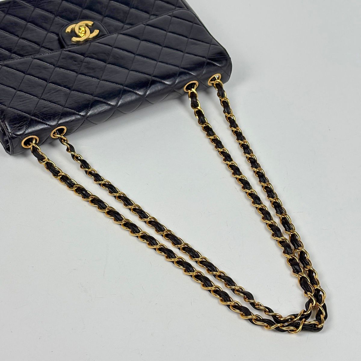 Chanel Big Quilted Single Flap Chain Shoulder Bag CC Logo Leather Black — view 8
