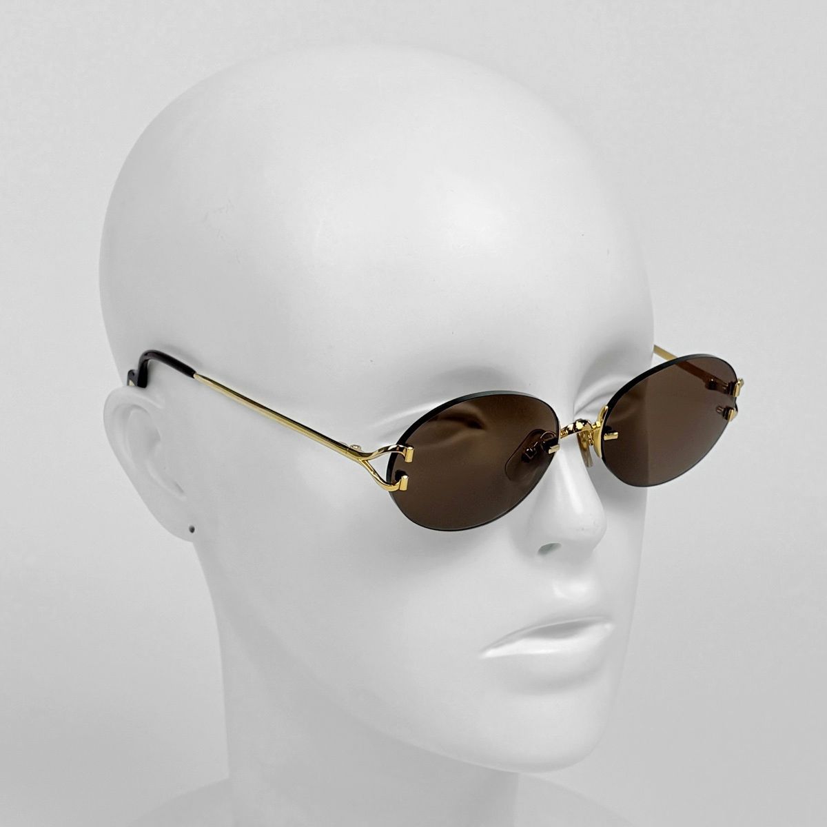 Cartier Logo Sunglasses Eyewear Rimless Brown Gold — view 6
