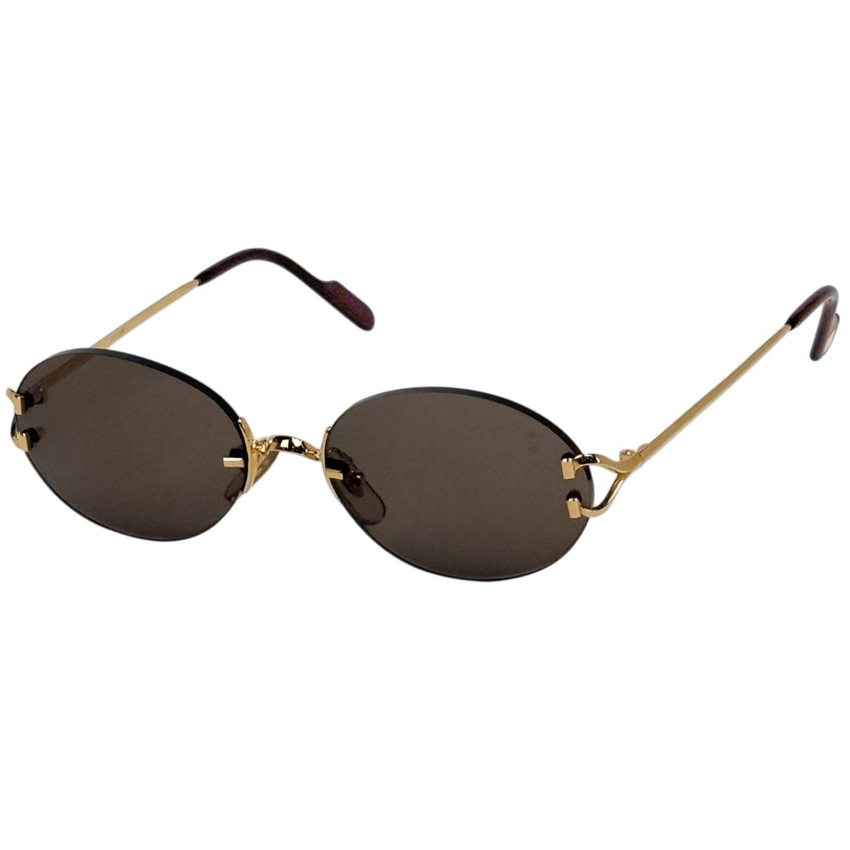 Cartier Logo Sunglasses Eyewear Rimless Brown Gold