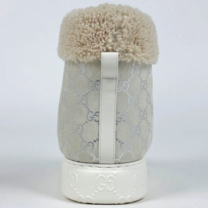 Gucci GG Pattern Snow Boots Merino Wool Shoes Suede Shearling White — view 3