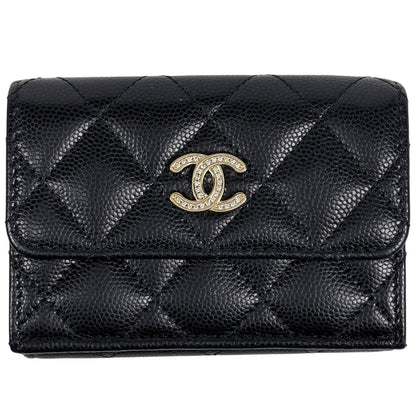 Chanel CC Logo Trifold Wallet Small Caviar Leather Black