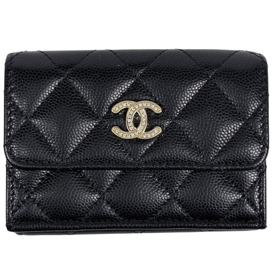 Chanel CC Logo Trifold Wallet Small Caviar Leather Black