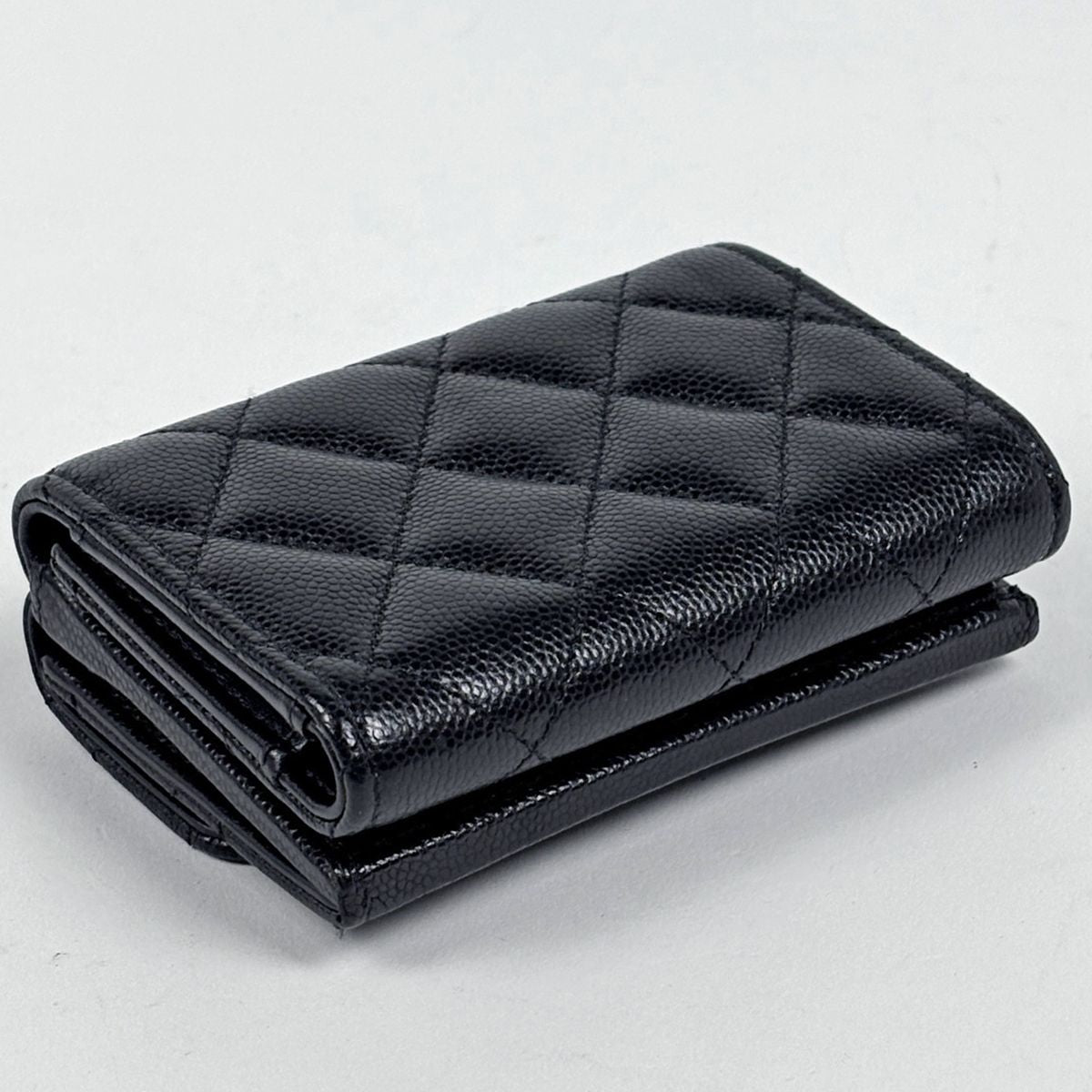 Chanel CC Logo Trifold Wallet Small Caviar Leather Black — view 2
