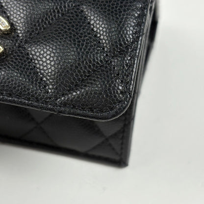 Chanel CC Logo Trifold Wallet Small Caviar Leather Black — view 4