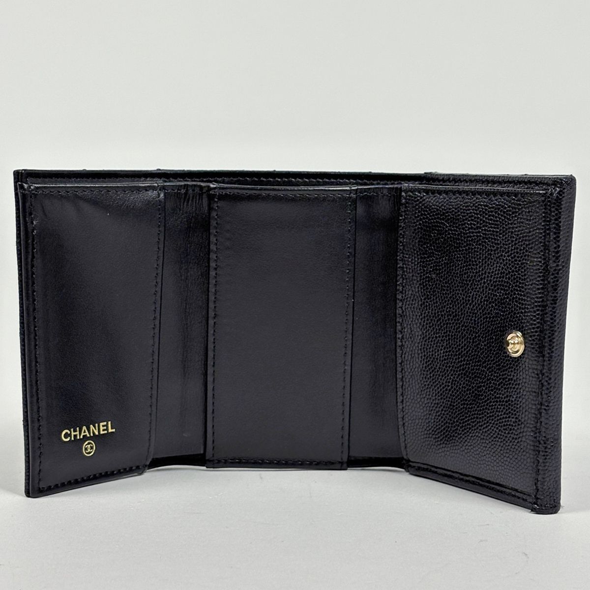 Chanel CC Logo Trifold Wallet Small Caviar Leather Black — view 6
