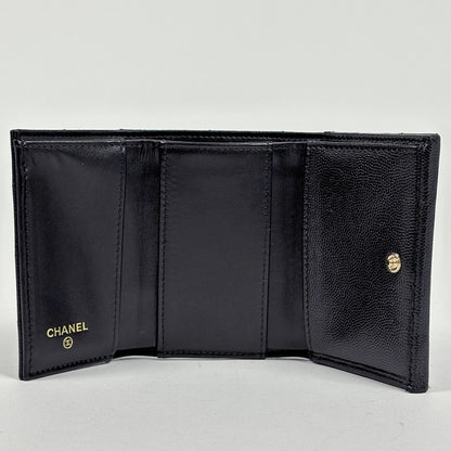 Chanel CC Logo Trifold Wallet Small Caviar Leather Black — view 6