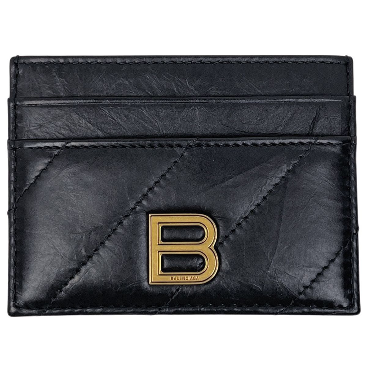 Balenciaga Crush Card Holder Quilted Business Case Leather Black