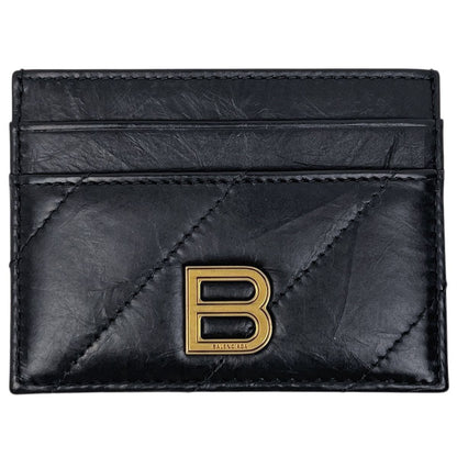 Balenciaga Crush Card Holder Quilted Business Case Leather Black