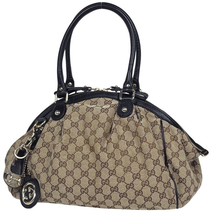 Gucci GG Handbag Canvas Beige Black