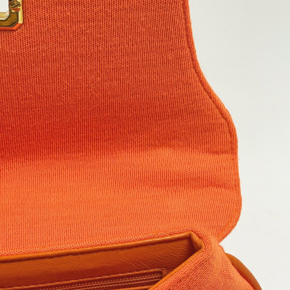 Chanel Logo Handbag Quilted Hand Bag Jersey Orange — view 7