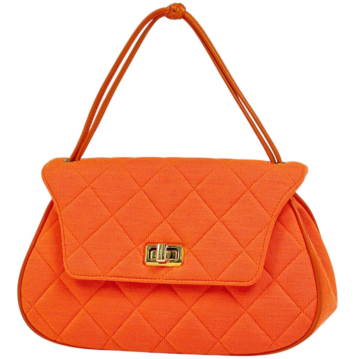 Chanel Logo Handbag Quilted Hand Bag Jersey Orange