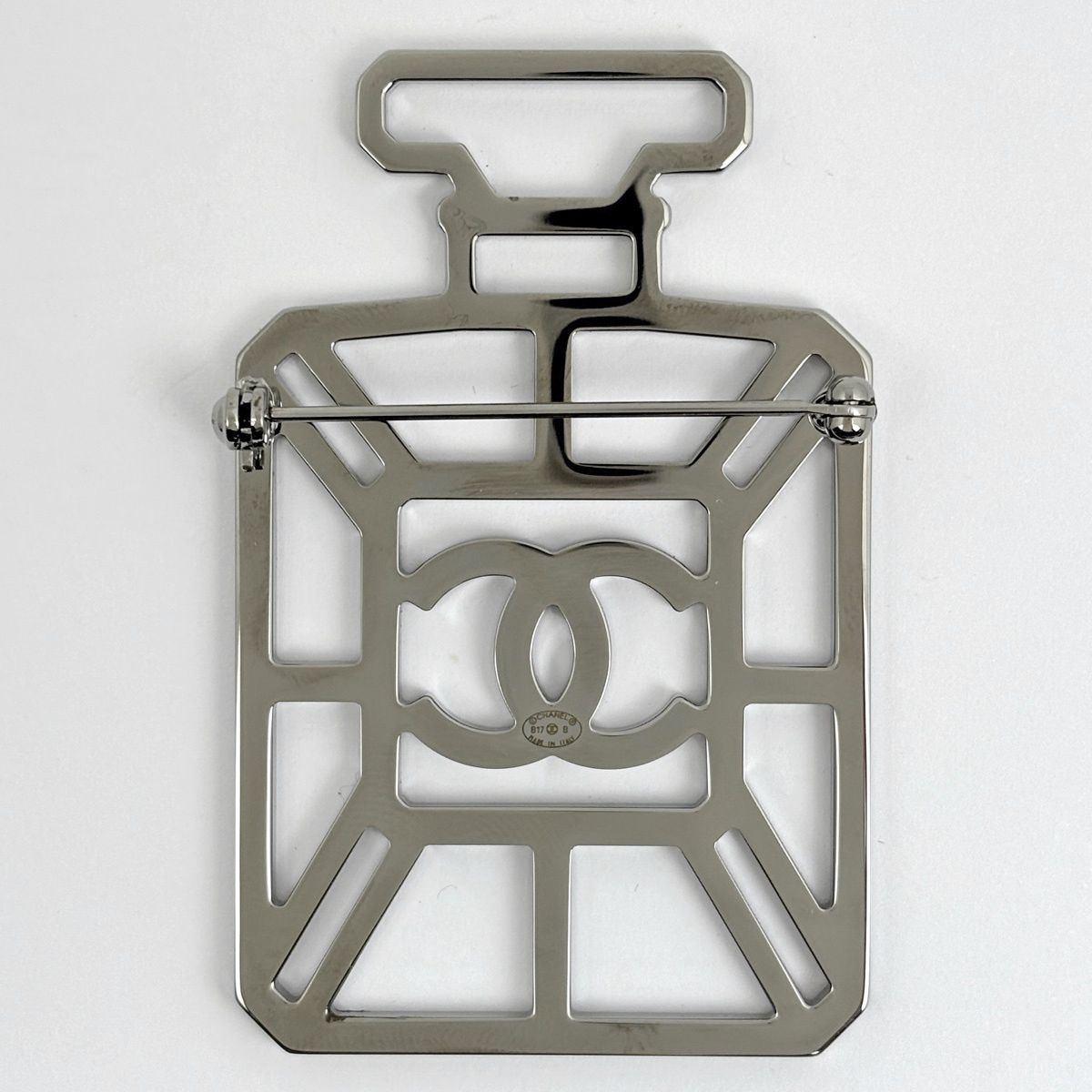 Chanel CC Logo Rhinestone Brooch Perfume Bottle Motif Silver Plated — view 2
