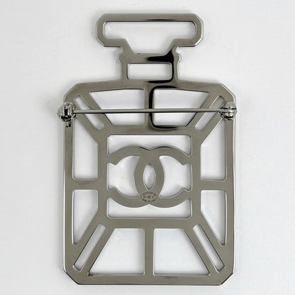 Chanel CC Logo Rhinestone Brooch Perfume Bottle Motif Silver Plated — view 2