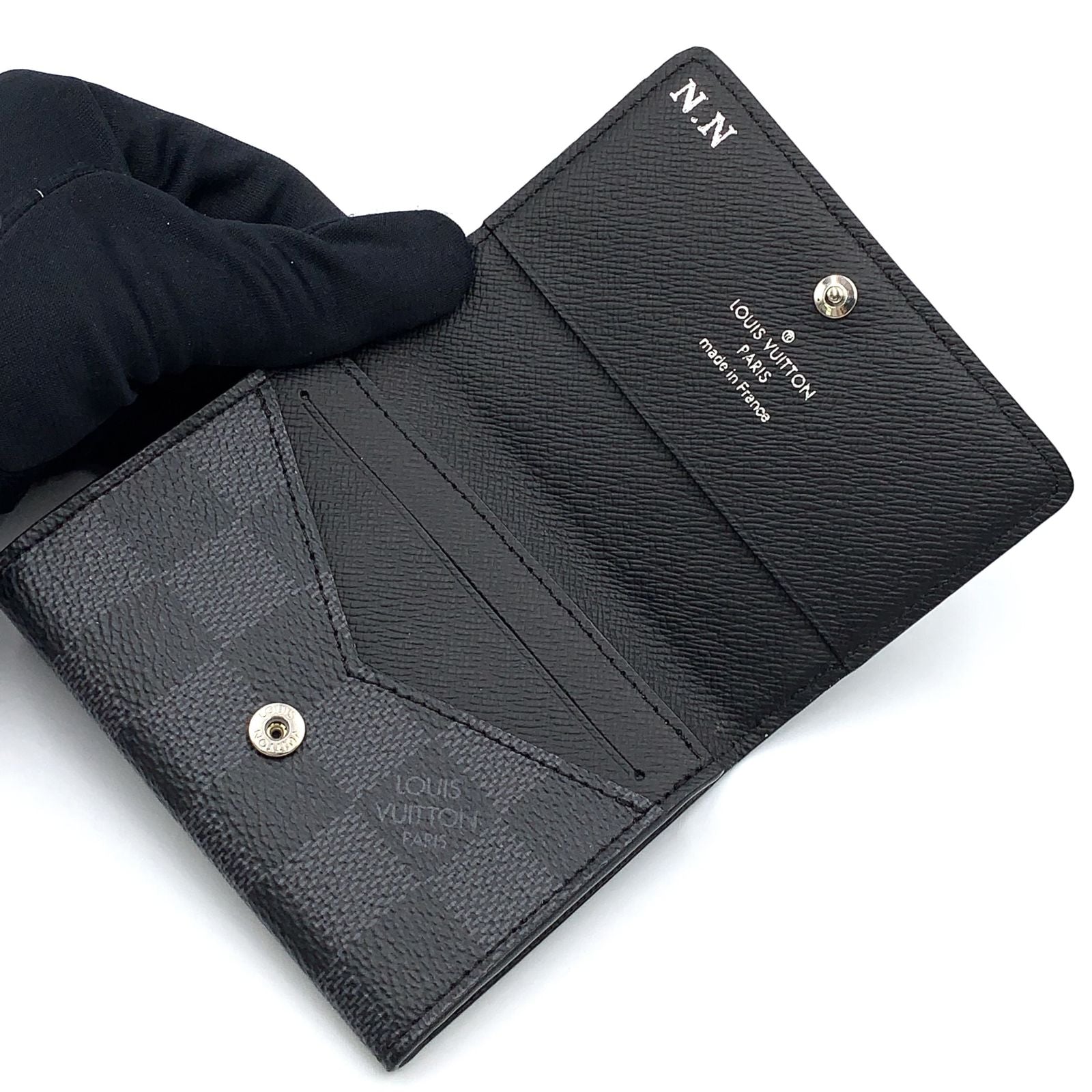 Louis Vuitton Graphic Business Card Case with Initials Leather Black Silver — view 3