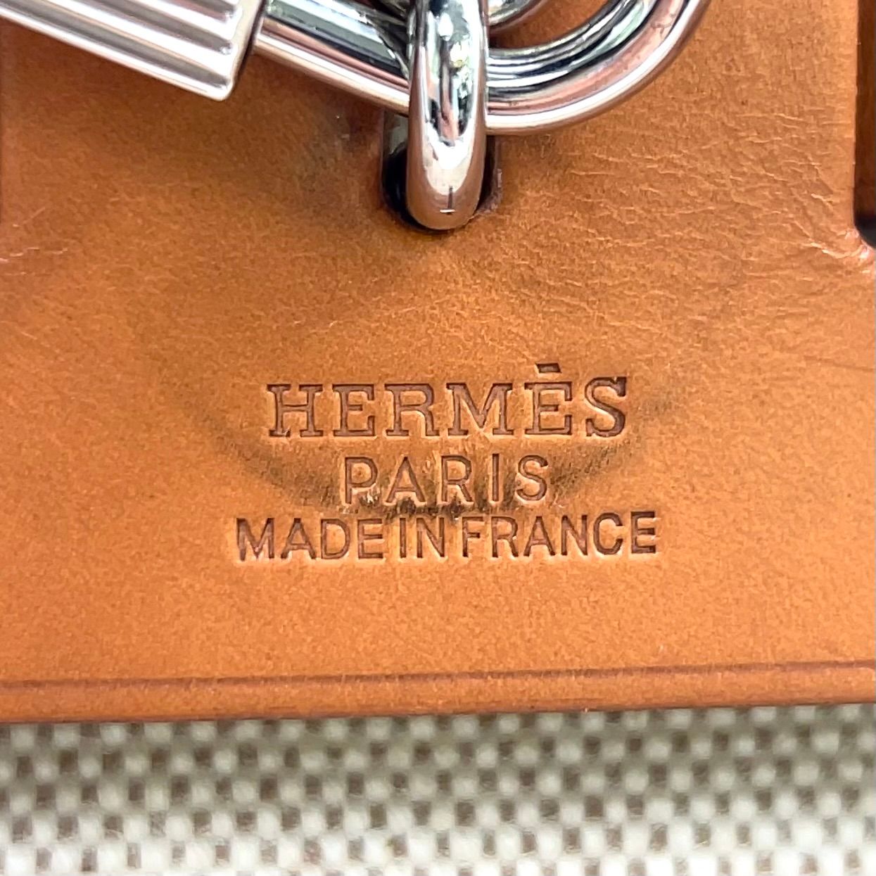 Hermes Herbag a Dos Handbag Leather Canvas Beige Light Brown Backpack Silver — view 4