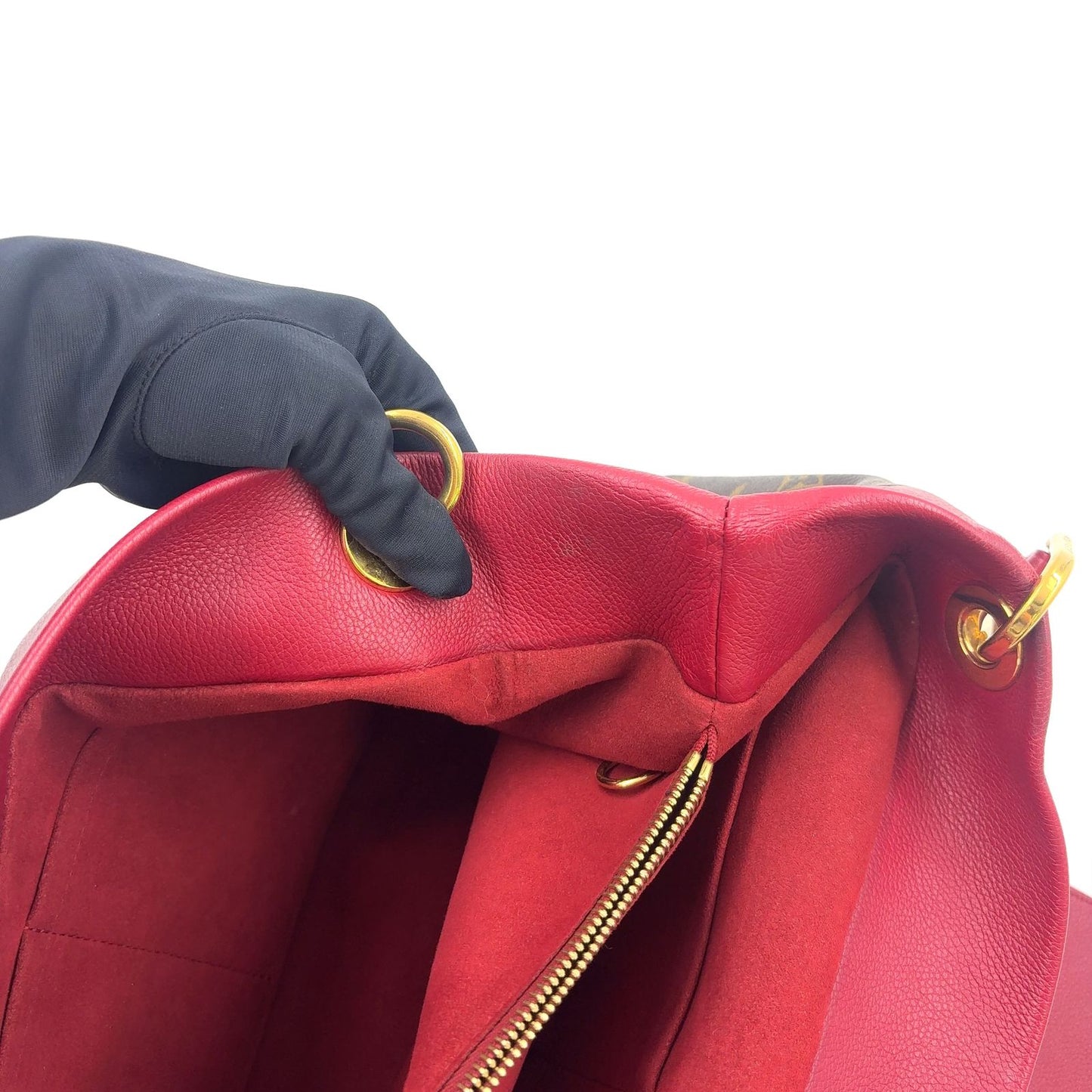 Louis Vuitton Olympe Monogram Leather Canvas Brown Red Handbag Gold — view 6