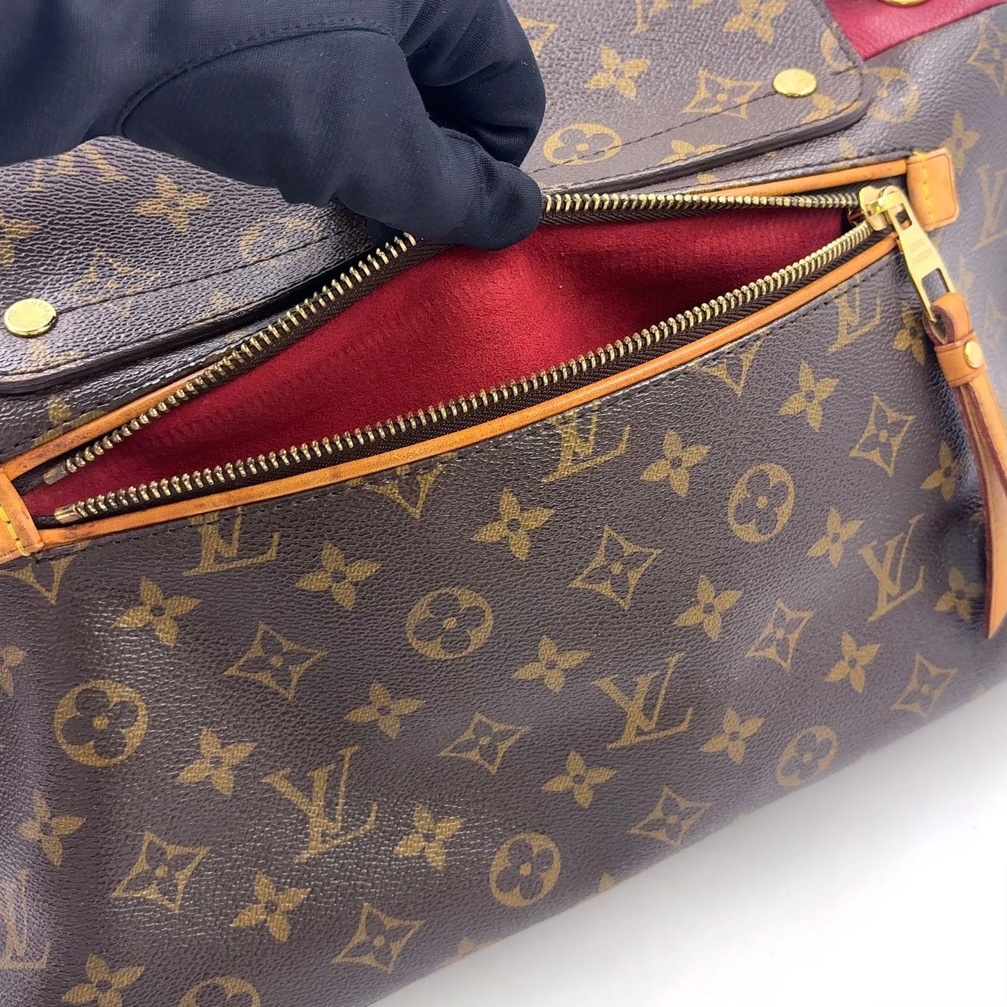 Louis Vuitton Olympe Monogram Leather Canvas Brown Red Handbag Gold — view 8