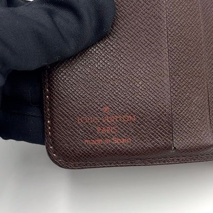 Louis Vuitton Compact Zip Damier Ebene Leather Brown Bifold Wallet Gold — view 5