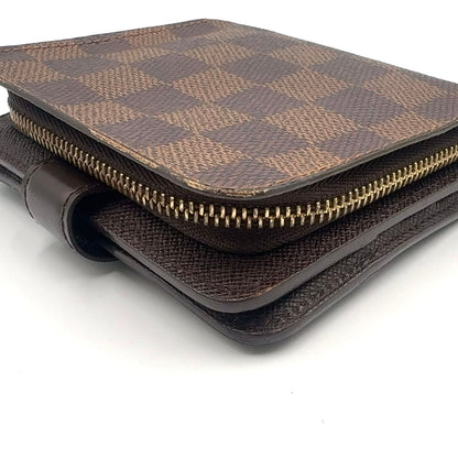Louis Vuitton Compact Zip Damier Ebene Leather Brown Bifold Wallet Gold — view 7
