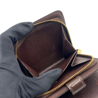 Louis Vuitton Compact Zip Damier Ebene Leather Brown Bifold Wallet Gold — view 8