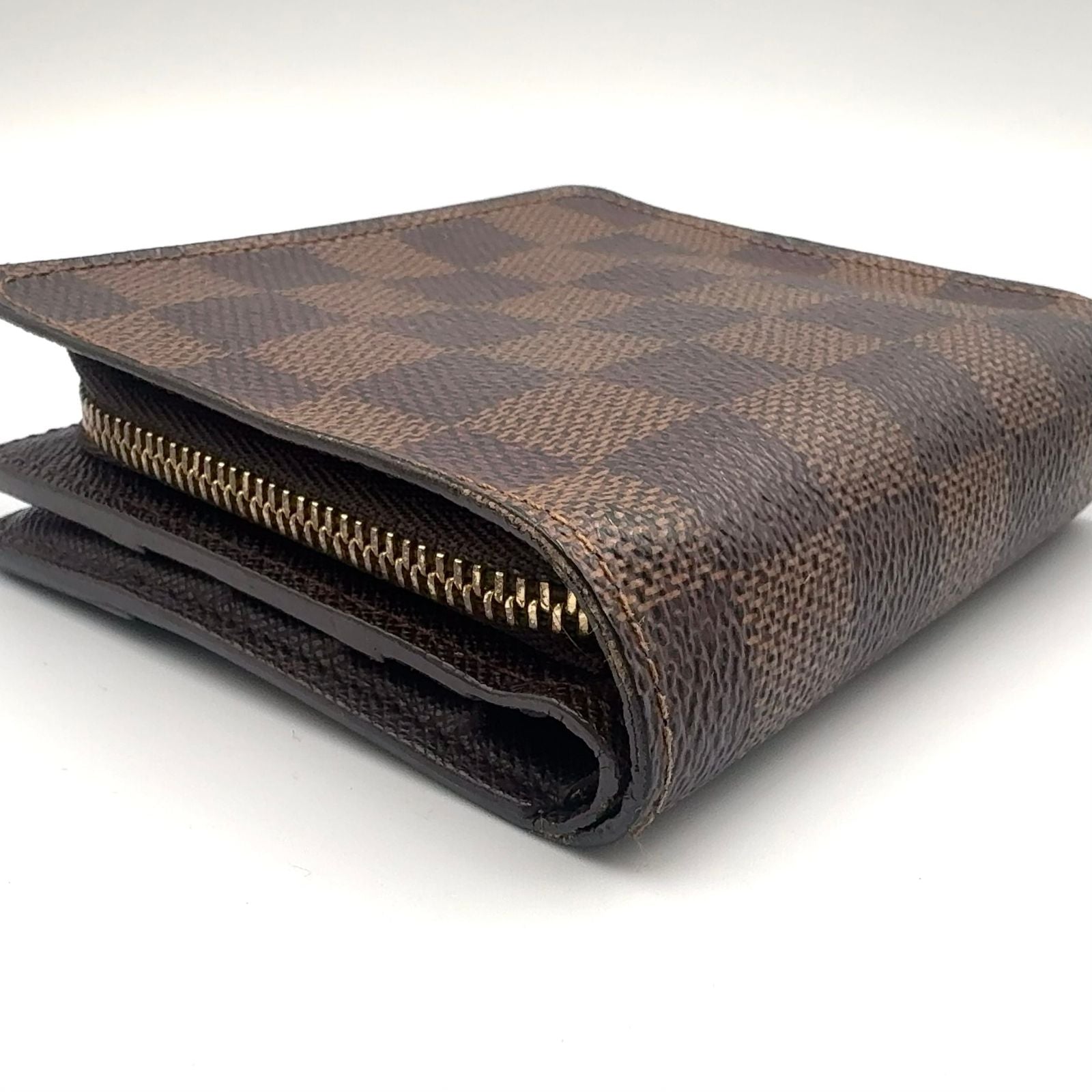 Louis Vuitton Compact Zip Damier Ebene Leather Brown Bifold Wallet Gold — view 6
