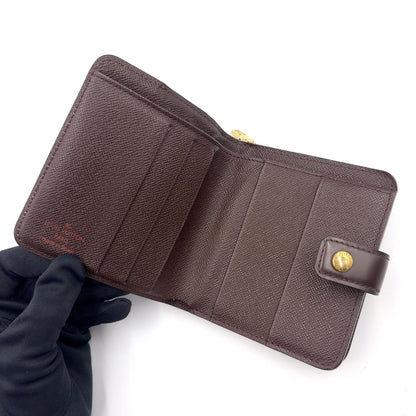 Louis Vuitton Compact Zip Damier Ebene Leather Brown Bifold Wallet Gold — view 3