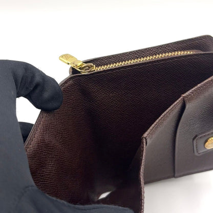 Louis Vuitton Compact Zip Damier Ebene Leather Brown Bifold Wallet Gold — view 9