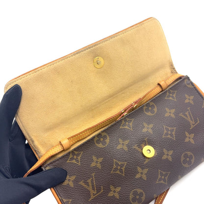 Louis Vuitton Pochette Twin GM Monogram Leather Brown Shoulder Bag Gold — view 8