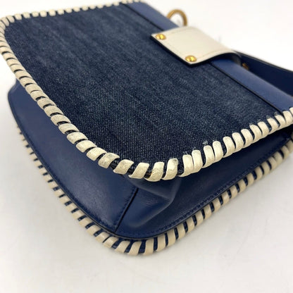 Prada Cahier Leather Navy White Shoulder Bag Gold — view 9
