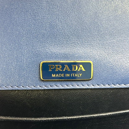 Prada Cahier Leather Navy White Shoulder Bag Gold — view 4