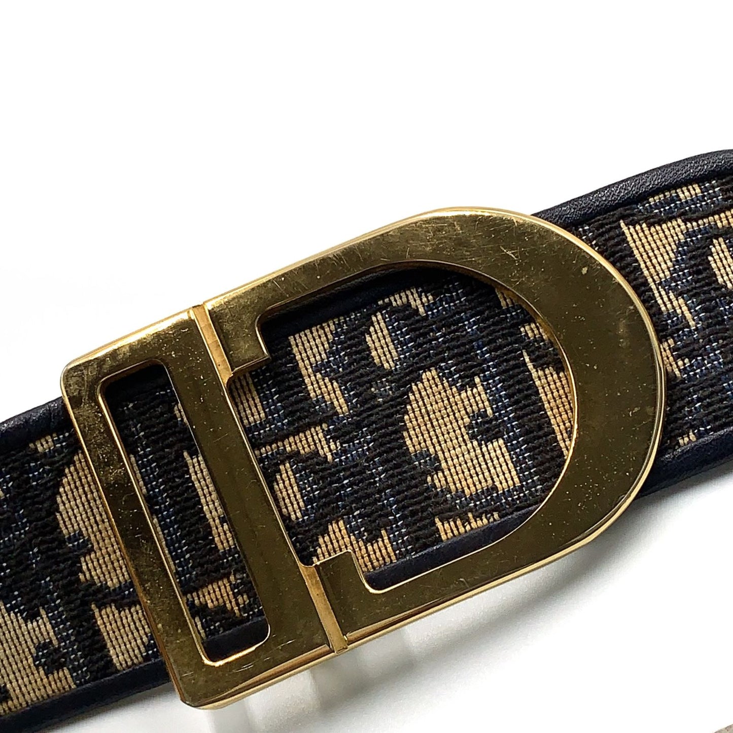 Dior Trotter Leather Canvas Navy Belt Gold — view 4