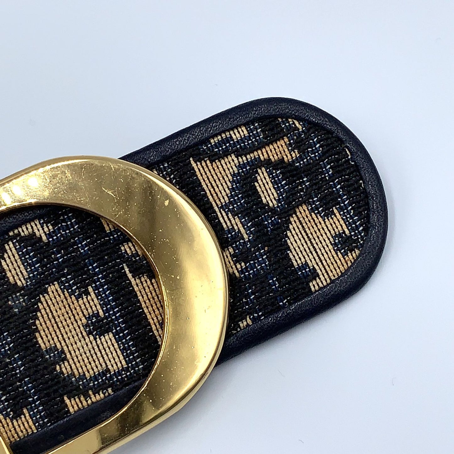Dior Trotter Leather Canvas Navy Belt Gold — view 5