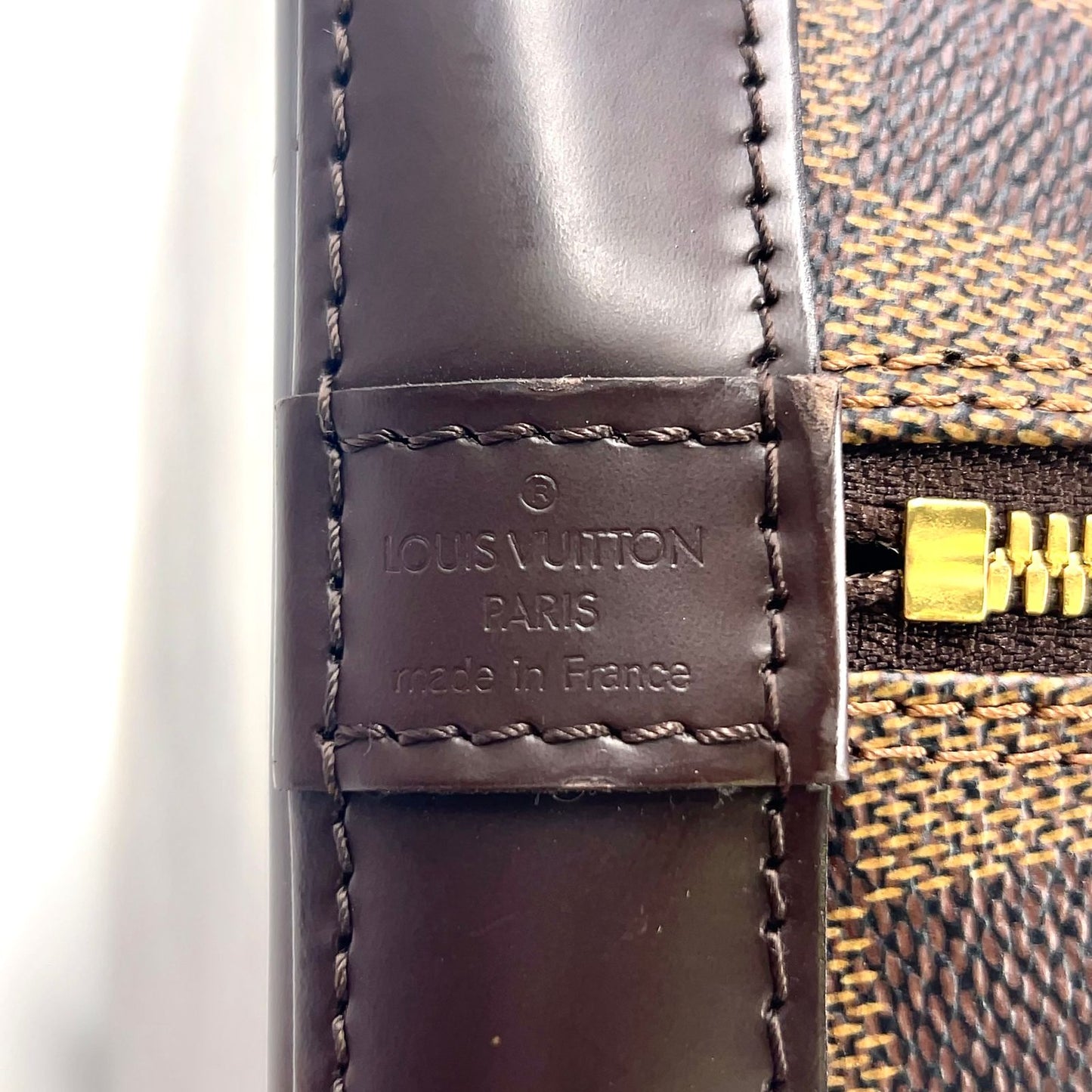 Louis Vuitton Alma PM Damier Ebene Leather Brown Handbag Gold — view 4