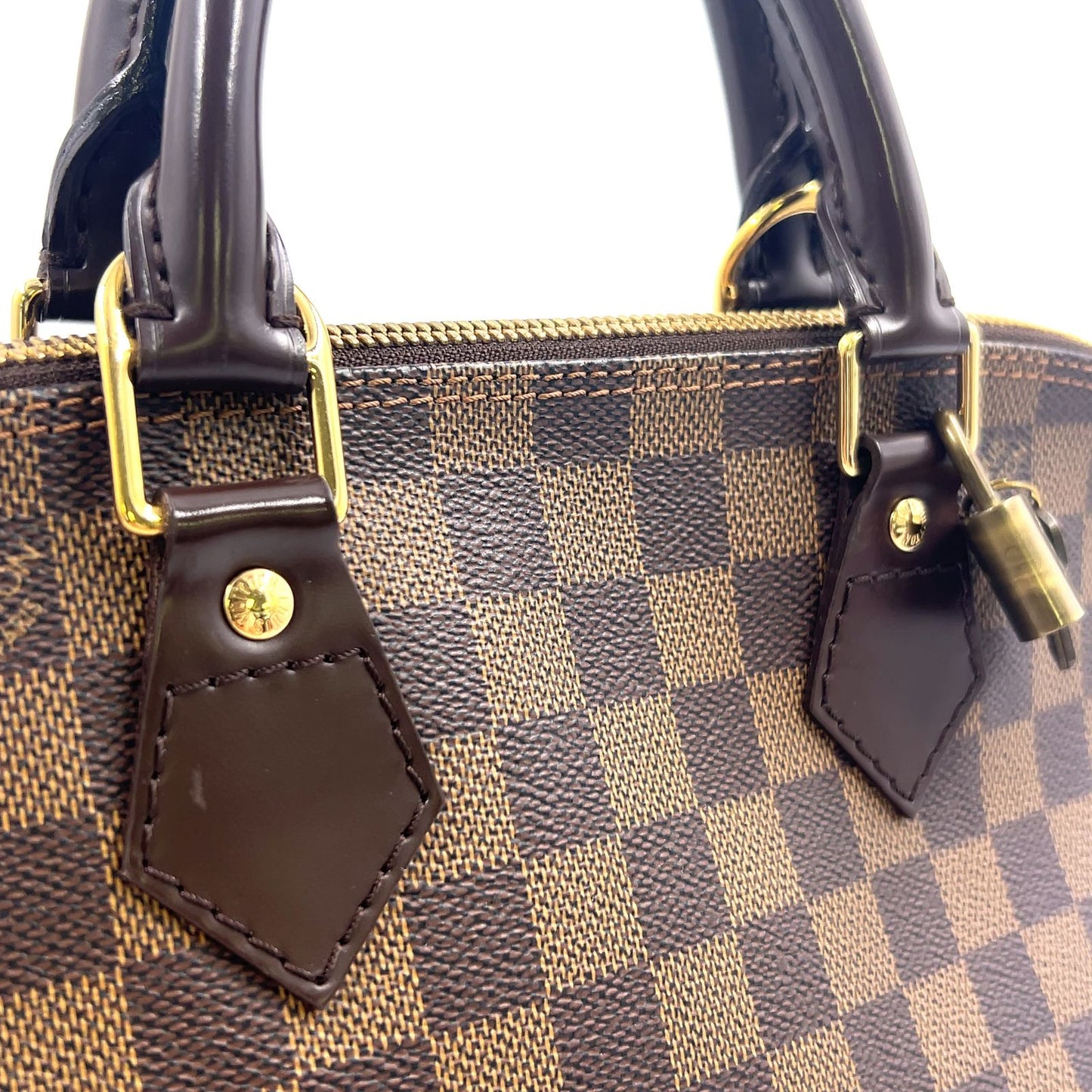 Louis Vuitton Alma PM Damier Ebene Leather Brown Handbag Gold — view 9